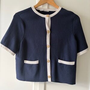 Navy Blue Cardigan with White Trim Abercrombie Lady Jacket